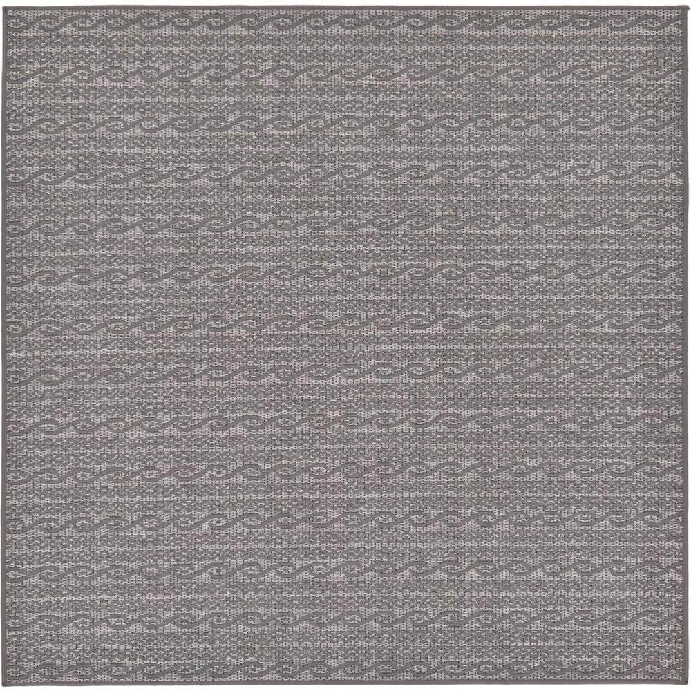 Easy-Care Reversible Gray Stripe Outdoor Square Rug 6'x6'