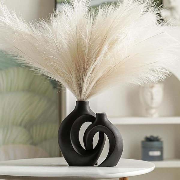 Matte Black 6.3 in. x 8.4 in. Ceramic Modern Decorative Vase, (Set of 2)