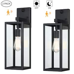 Martin 18.8 in.Matte Black Motion Sensor Dusk to Dawn Outdoor Hardwired Wall Lantern Scone w/ No Bulbs Included (2-Pack)