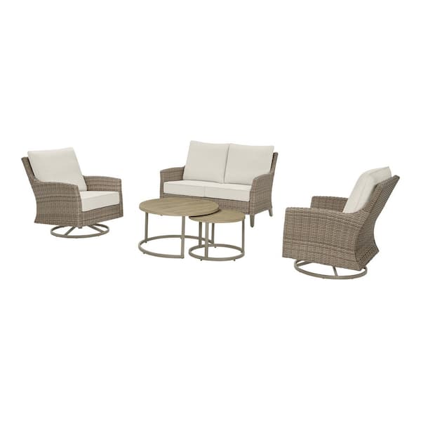 Holly Cove 5-Piece Wicker Outdoor Conversation Set with CushionGuard Almond Cushions
