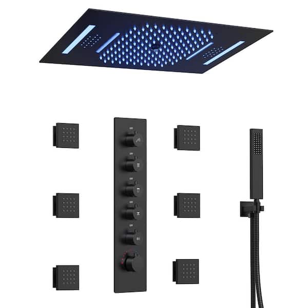 EVERSTEIN 31-Spray 23 x 15in. Dual Shower Heads Ceiling Mount Fixed and Handheld Shower Head with Music in Matte Black