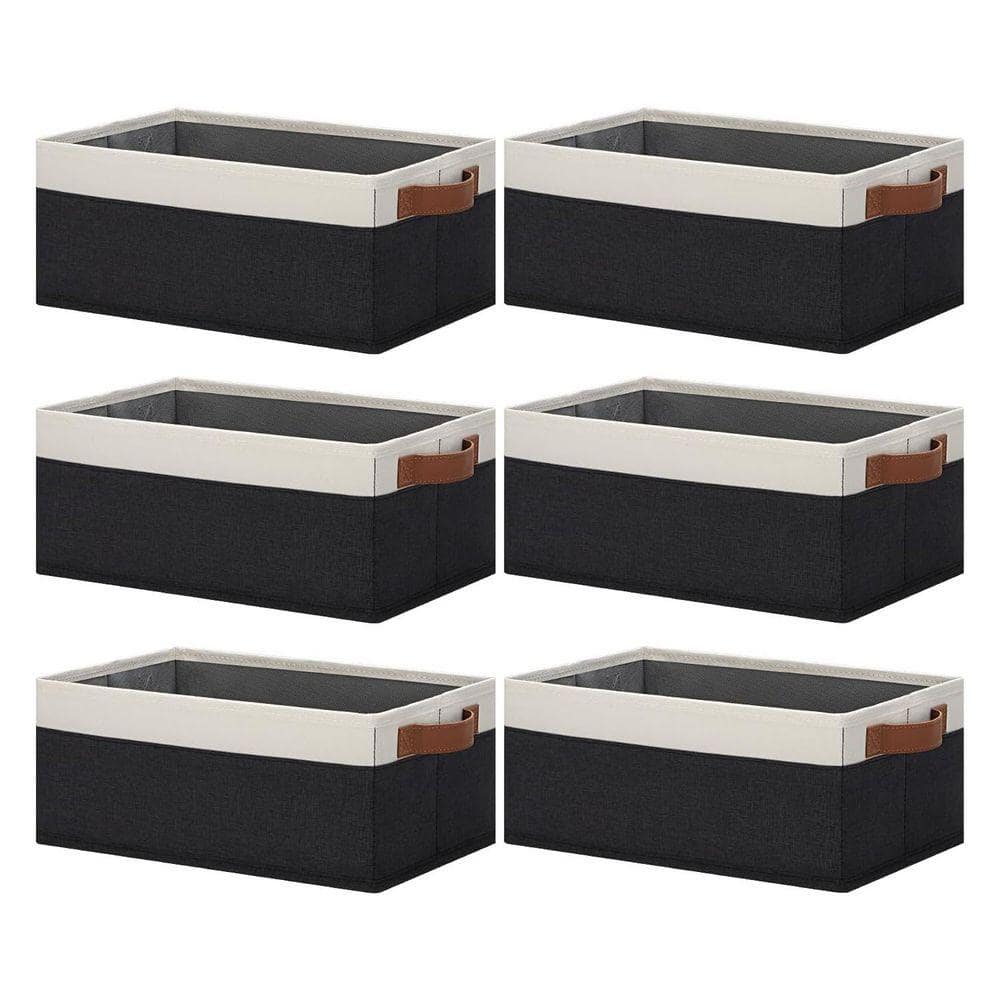 Black 11.8 in. x 5 in. Fabric Decorative Basket Set of 6 with PU