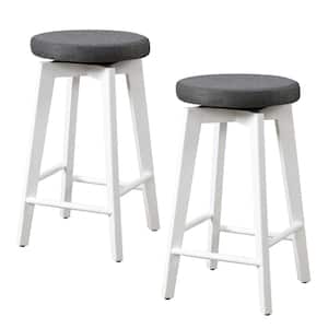 Serena 24 in. White Leg Backless Wood Counter Stool with Gray Fabric Seat, Set of 2