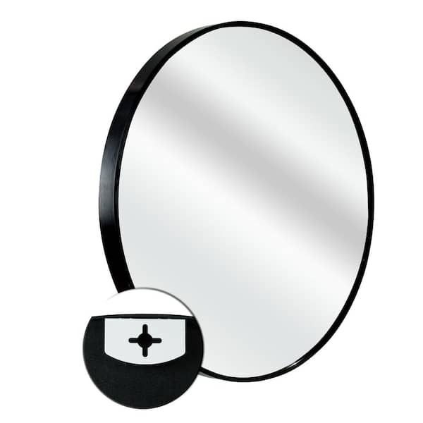 Unbranded 20 in. W x 20 in. H Mordern Round Brushed Aluminum Framed Wall Decorative Bathroom Vanity Mirror in Black