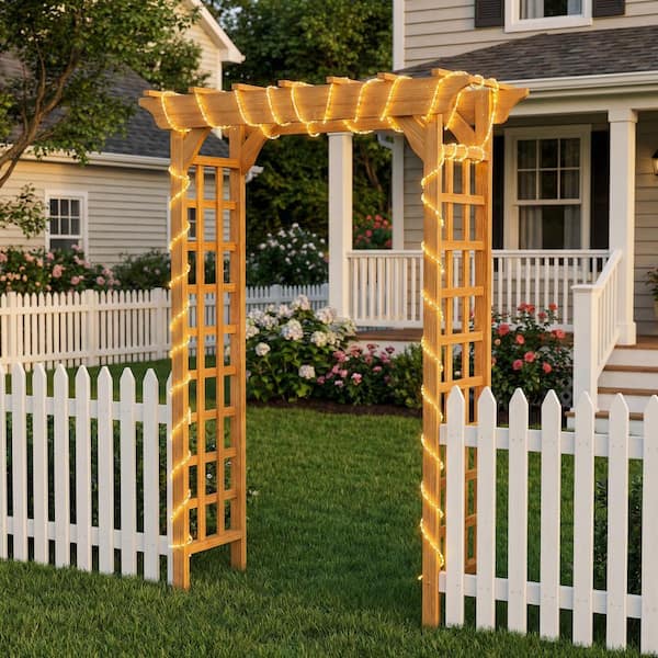85 in. Light Brown Wood Trellis for Plant Climbing, Christmas Decor Pergola for Garden Backyard, Wedding Arch