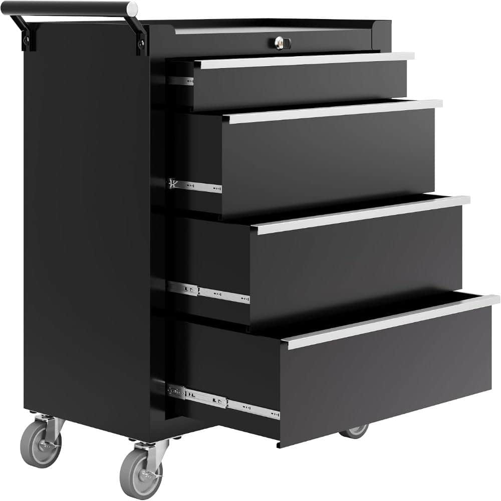 Black 4 Drawers Tool Chest Tool Storage Cabinet with Wheels and Lock, Portable Tool Cart Organizer for Garage Workshop price history on PriceWatchPro