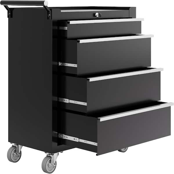 Black 4 Drawers Tool Chest Tool Storage Cabinet with Wheels and Lock, Portable Tool Cart Organizer for Garage Workshop