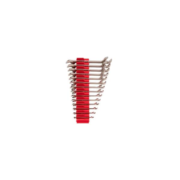 TEKTON 6-19 mm Angle Head Open End Wrench Set with Modular Wrench Organizer (14-Piece)