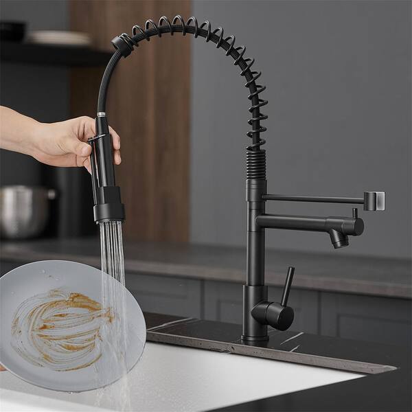 thumbnail image 2 of Senlesen LED Matte Black Kitchen Sink Faucet | Spring Pull-Down Sprayer, 360° Swivel, Low Lead 2 of 6