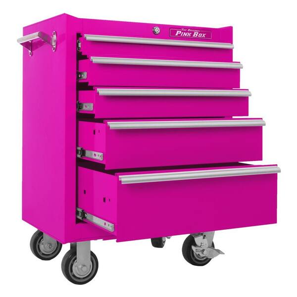 The Original Pink Box 26 in. 5-Drawer Roll Away Cabinet with Pink