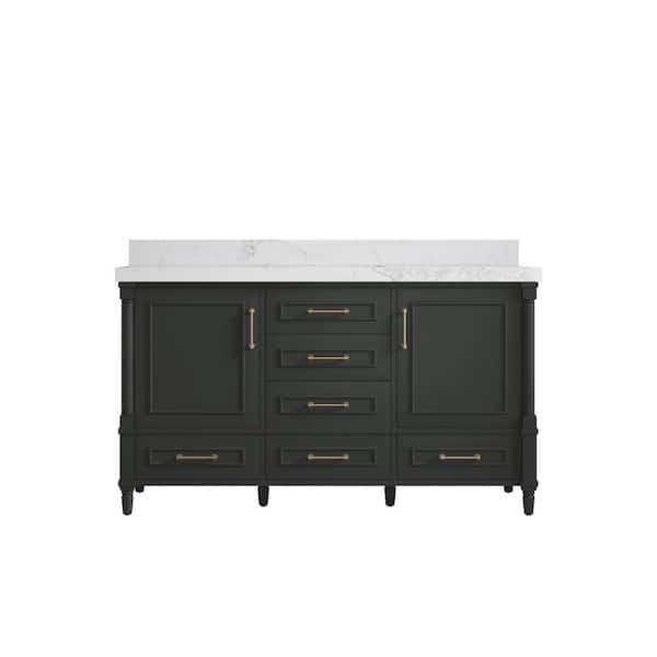 Willow Collections Hudson 60 in. Single Sink Freestanding Black Top Bath Vanity with Calacatta Nuvo Quartz Top Unassembled
