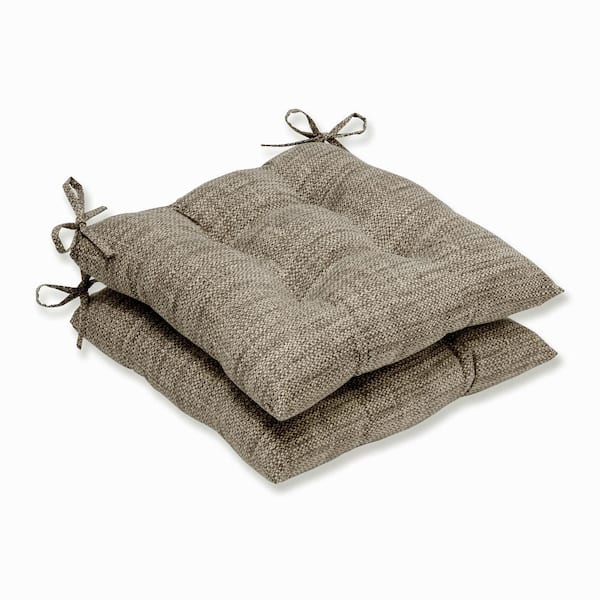 Pillow Perfect Solid 19 in. x 18.5 in. Outdoor Dining Chair Cushion in Grey/Tan (Set of 2)