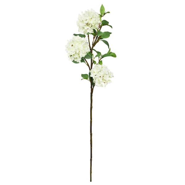 LIVING LUXURY 38 in. Deluxe Cream White Artificial Hydrangea Flower Stem Spray Branch (Set of 2)