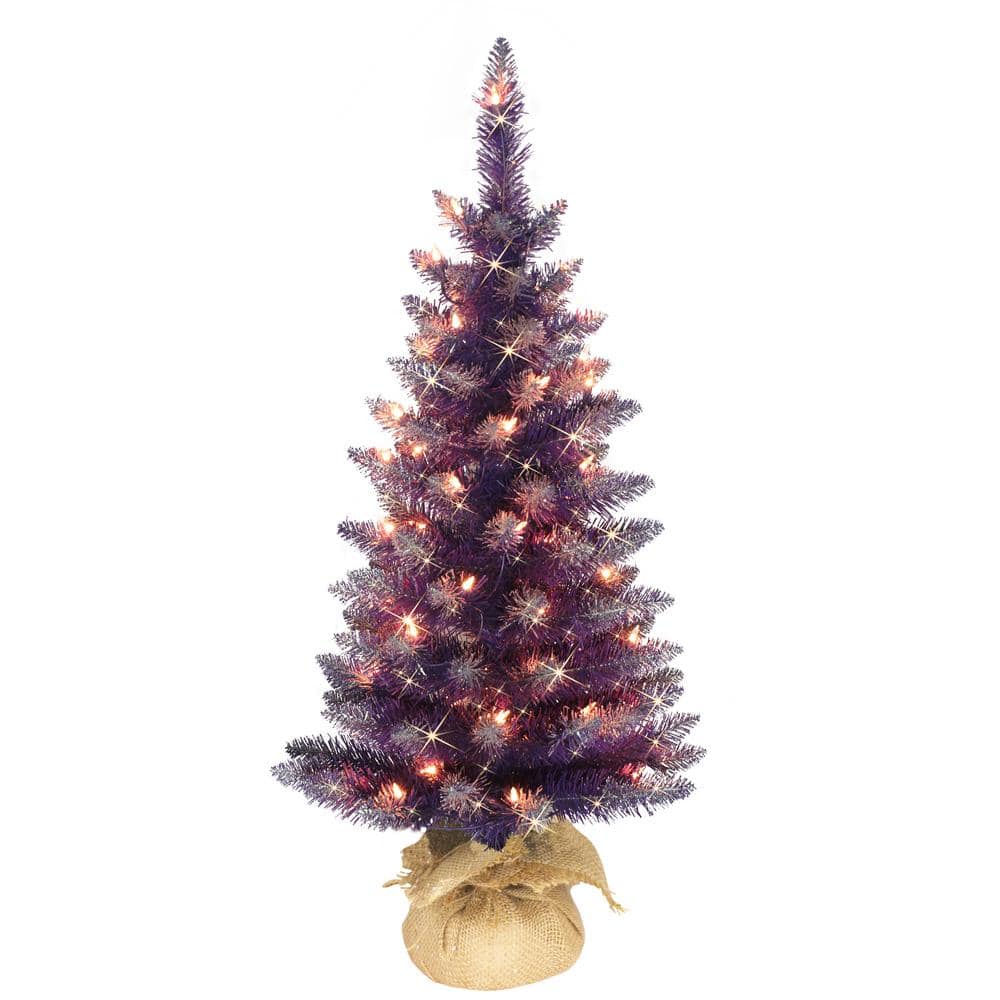 Puleo International 3  Pre-Lit Purple Artificial Christmas Tree with 50 UL-Listed Clear Lights