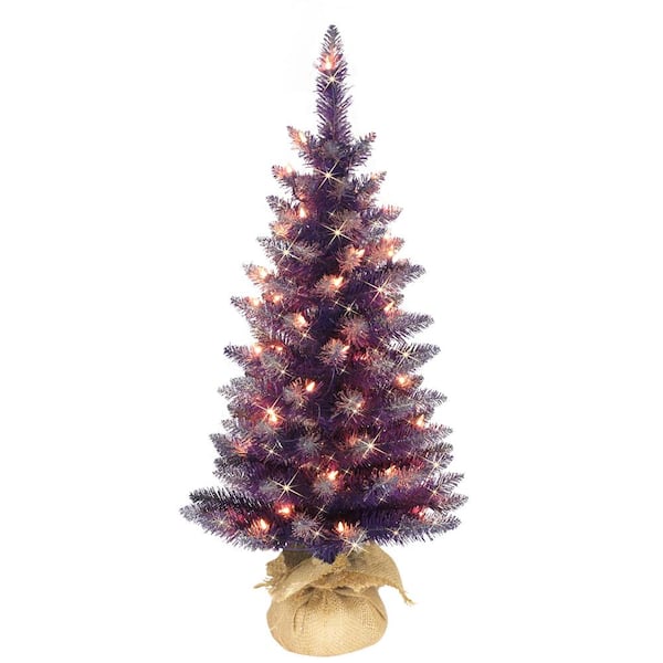 Puleo International 3 ft. Pre-Lit Purple Artificial Christmas Tree ...