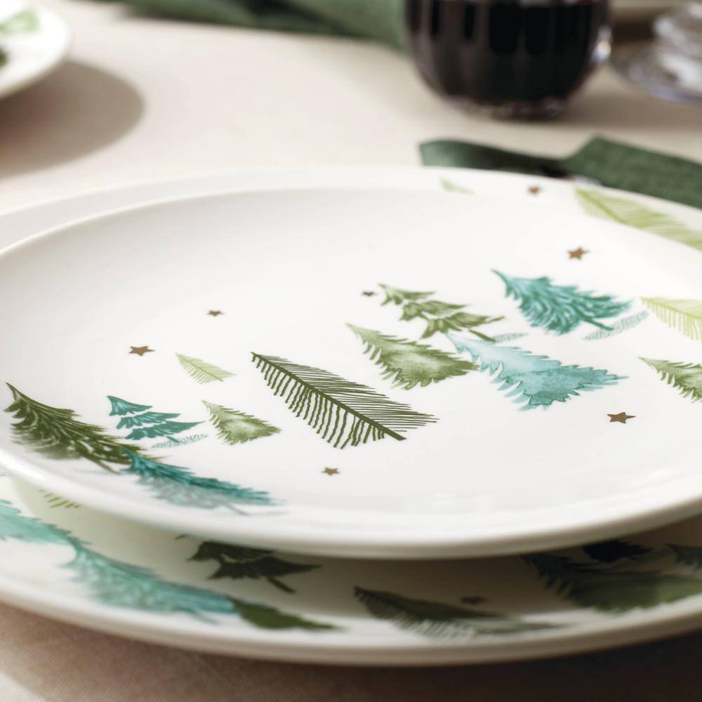 Balsam Lane Porcelain Dinner Plates with Gold Accents, Set of 4
