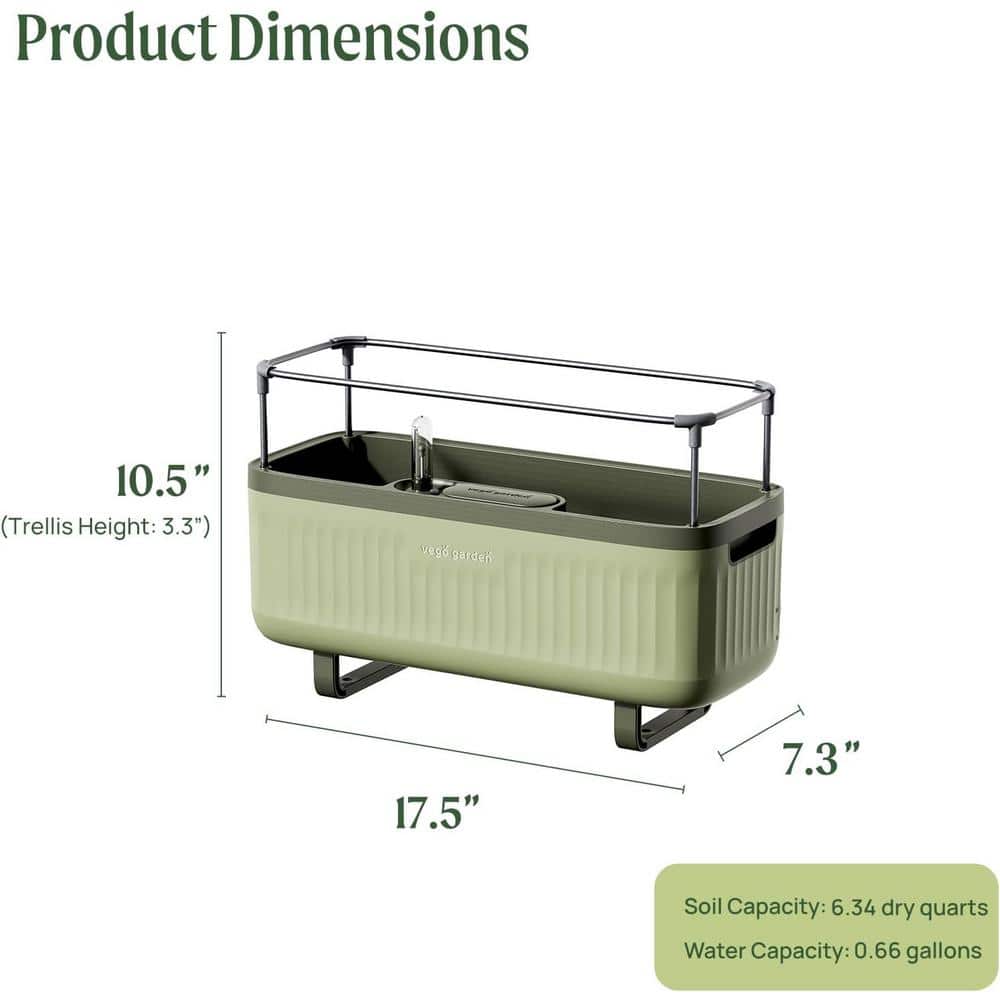 Sage Green Recycled Plastic Self-Watering Herb Planter Set with Trellis