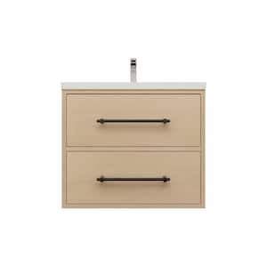 Victoria 24 in. W x 20 in. D x 22 in. H Single Sink Floating Bath Vanity in Yellow Oak with White Acrylic Top