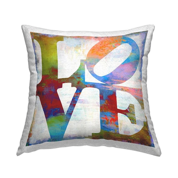 Rainbow Love Distressed Letters Multi-Color Square Outdoor Throw Pillow