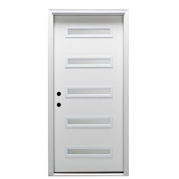 MMI Door Davina 36 in. x 80 in. Right-Hand Inswing 5-Lite Frosted Glass Primed Fiberglass Prehung Front Door on 6-9/16 in. Frame