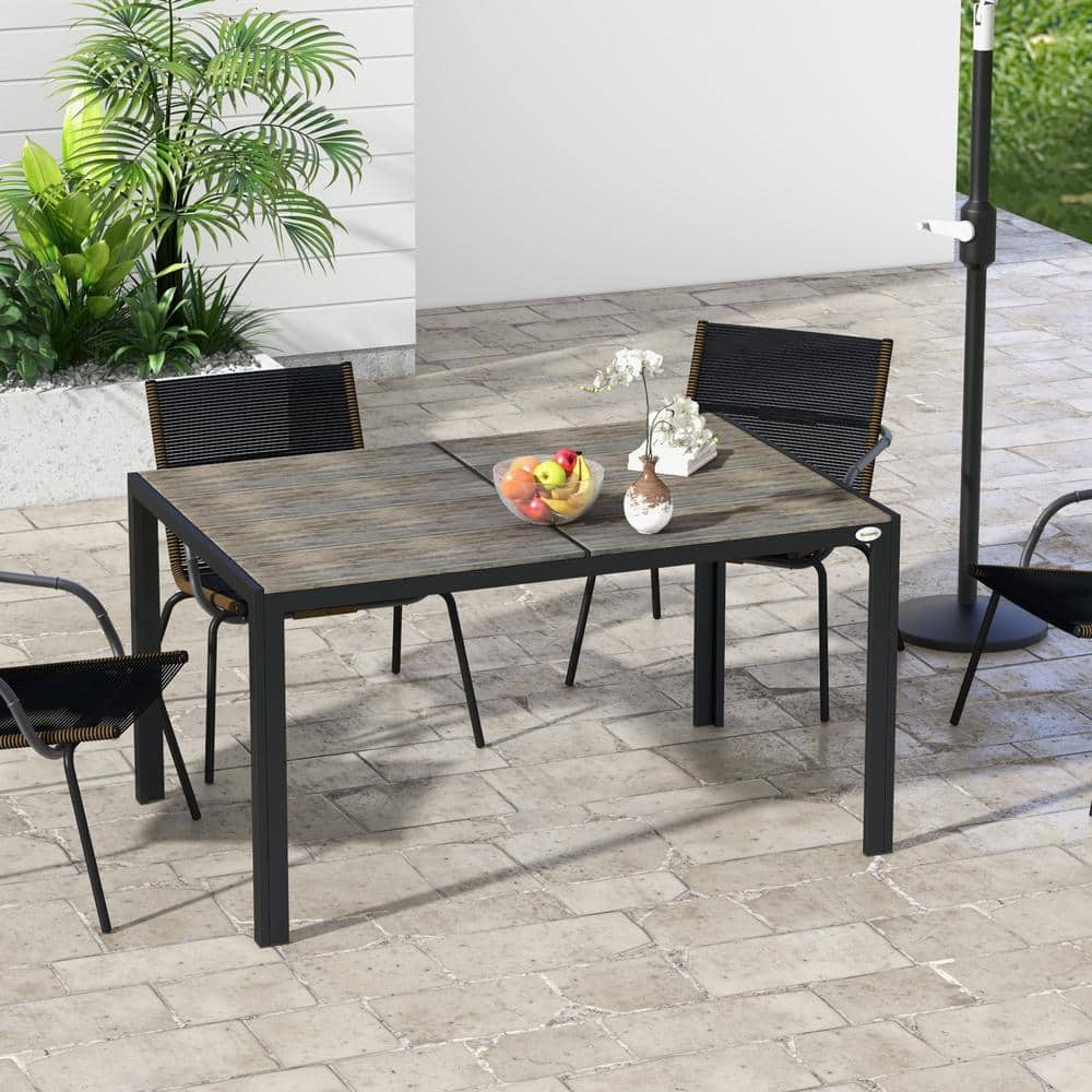 Gray Aluminum and Wood-plastic Composite Board Outdoor Dining Table for 6 P