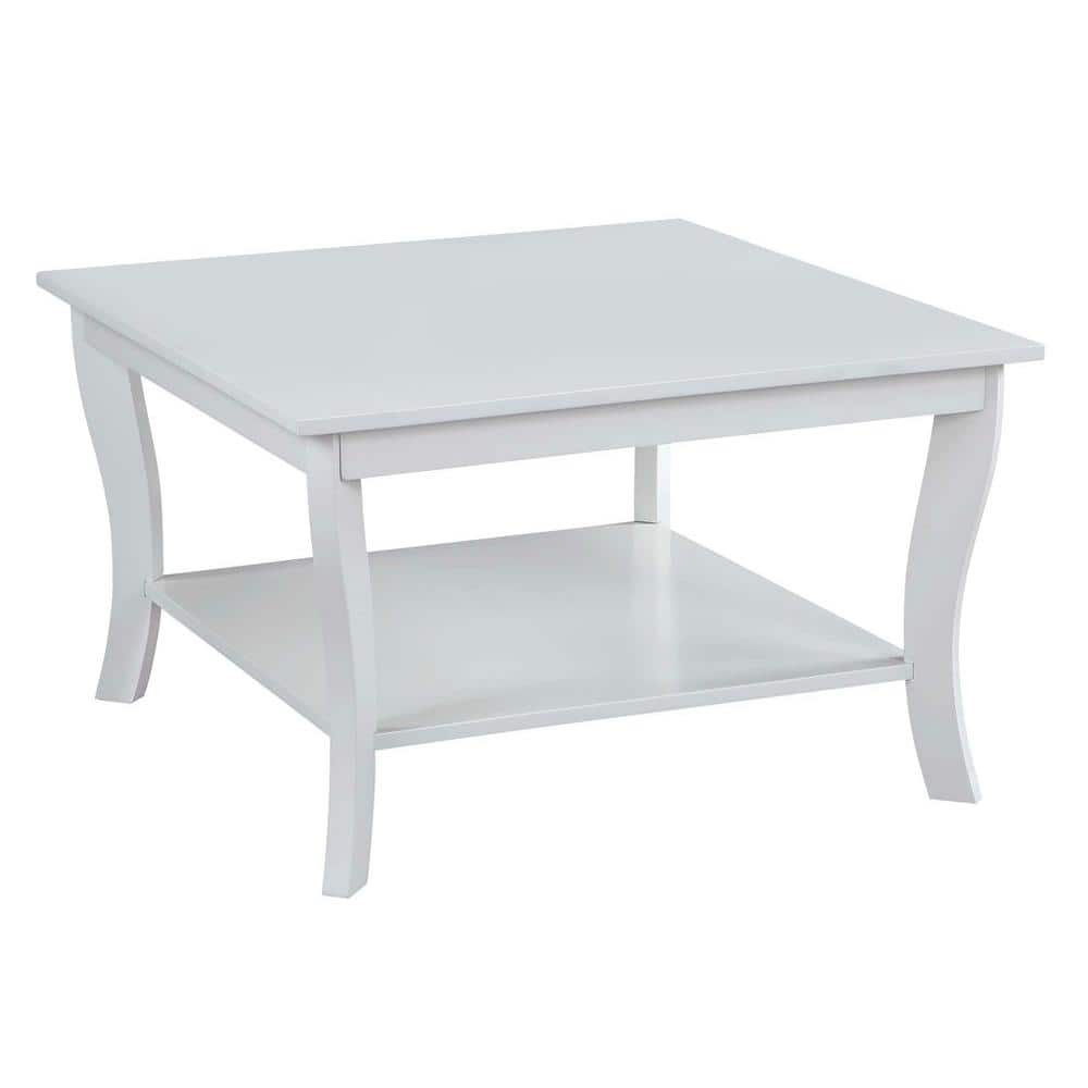 White Square Wood Coffee Table with Bottom Shelf