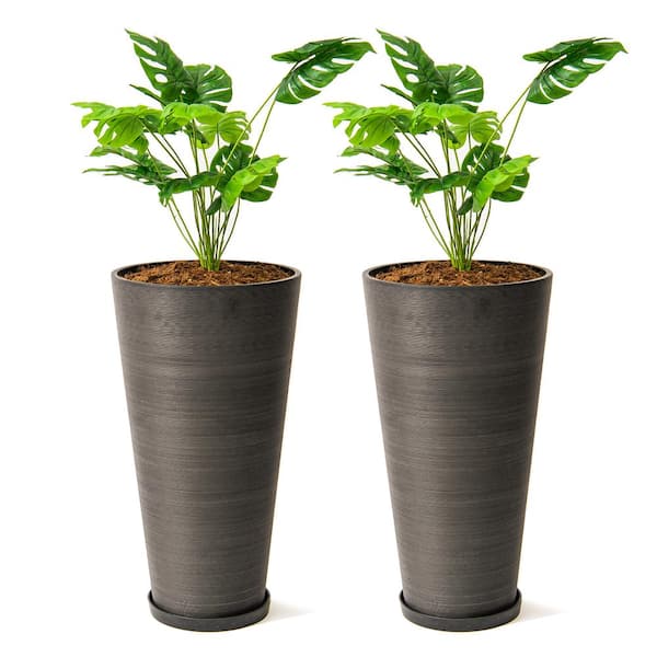 28 in. Tall Modern Round Planter, Tapered Floor Planter for Indoor and Outdoor, Patio Decor, Set of 2, Black