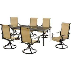Hammond 7-Piece Dining Set with a 40 in. x 70 in. Glass-Top Dining Table and 6 Sling Swivel Rockers
