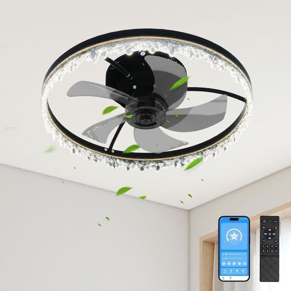 Jushua 20 in. Black Smart Ultra-Quiet Flush Mount LED Standard