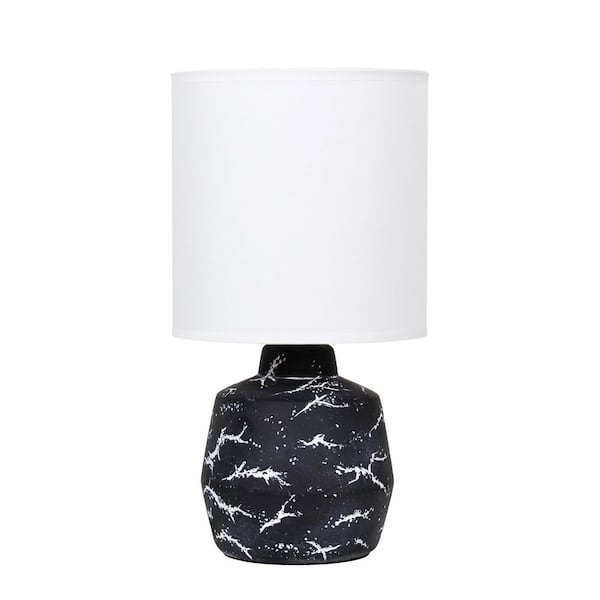 13.78 Marble-Inspired Ceramic Table Lamp, Black Base with Fabric Shade for Compact Accent Lighting