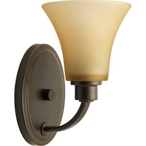 Joy Collection 1-Light Antique Bronze Bath Sconce with Etched Light Umber Glass Shade