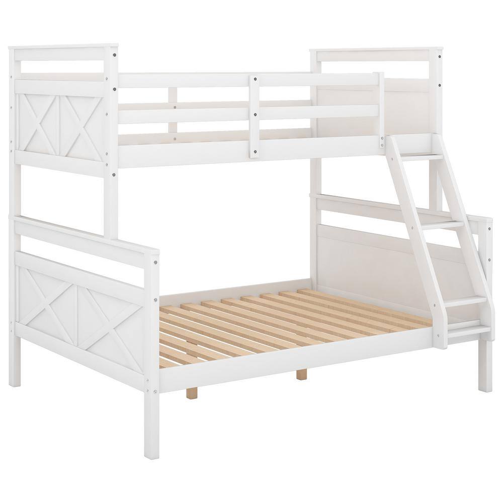 URTR White Twin Over Full Bunk Beds, Convertible into 2Beds, Solid