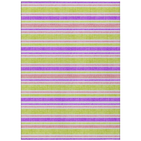 Purple 3 ft. x 5 ft. Woven Striped Polyester Rectangle Indoor/Outdoor Area Rug