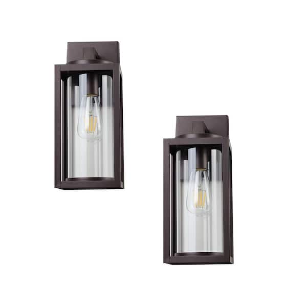 Unbranded Oil Rubbed Bronze Outdoor Wall Outlet Wall Sconce Lantern with No Bulbs Included Clear Glass Shade (Pack of 2)