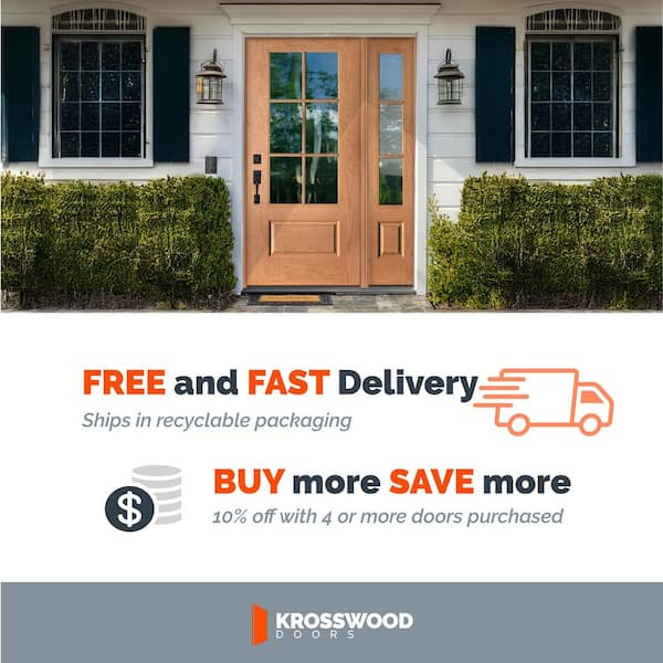 36 in. x 79 in. Farmhouse 6 Lite Clear Glass Window Universal/Reversible Realistic Wood Like Fiberglass Front Door Slab