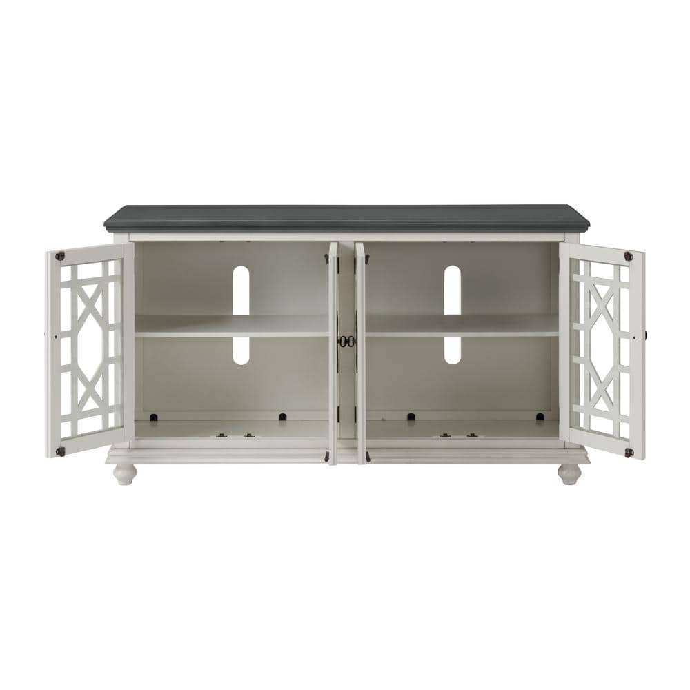 Parisian Antique Market Inspired 63" White and Grey TV Console