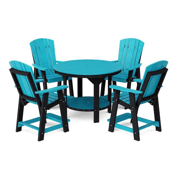 Heritage 5-Piece Aruba Blue and Black HDPE Plastic Outdoor 48" Pub Counter Set