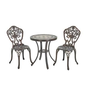 Bronze Frame 3-Piece Cast Aluminum Round Table Bar Height Outdoor Bistro Set