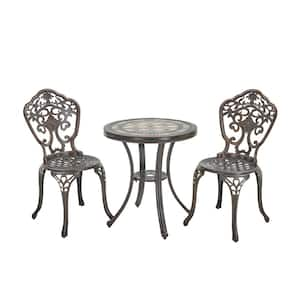 Bronze Frame 3-Piece Cast Aluminum Round Table Bar Height Outdoor Bistro Set