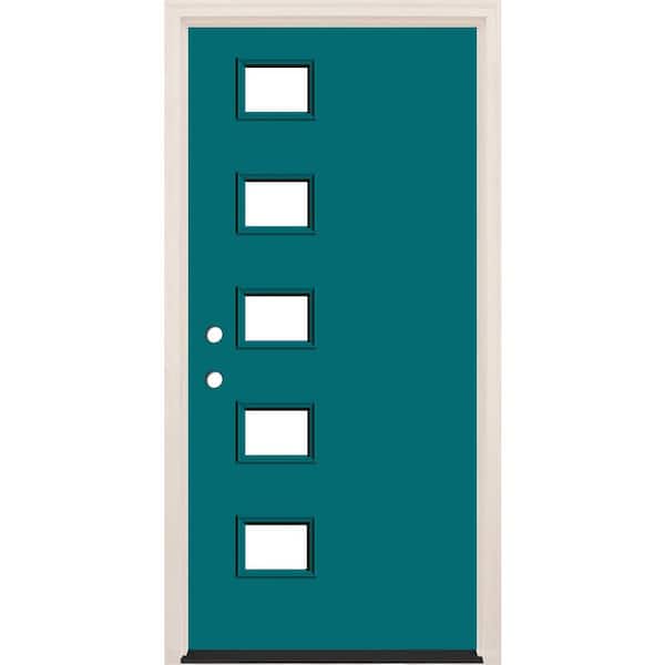Builders Choice 36 in. x 80 in. Right-Hand/Inswing 5-Lite Clear Glass Reef Painted Fiberglass Prehung Front Door w/4-9/16 in. Frame