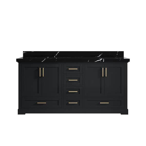 Willow Collections Boston 72 in. W x 22 in. D x 36 in. H Double Sink Bath Vanity in Wrought Iron with 2 in. Calacatta Black qt. Top