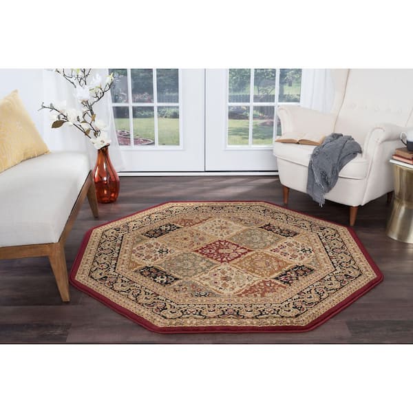 Sensation Border Red 6OCT Octagon ft. Indoor Area Rug
