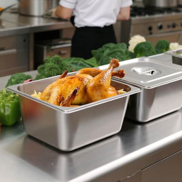 36 qt. Table Steam Pans, Stainless Steel Roasting Pans, 1/2 Size x 6 in. Deep, Anti Jam Restaurant Supplies