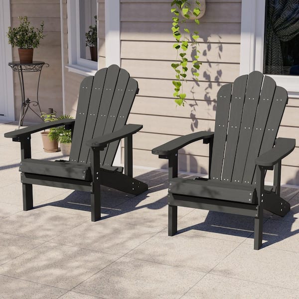 Charcoal Gray HIPS Plastic Weather Resistant Adirondack Chair for Outdoors (2-Pack)