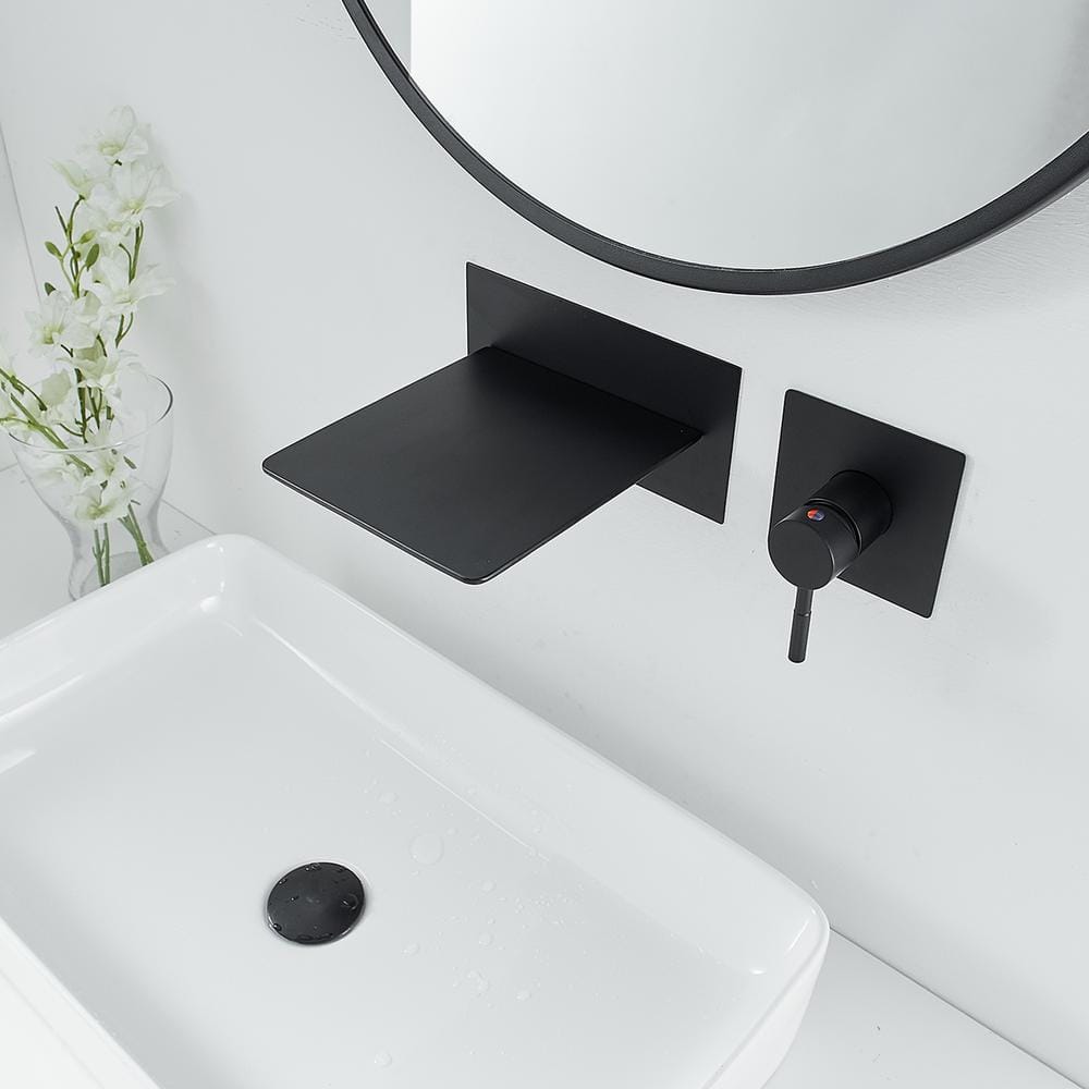 Matte Black Wall-Mounted Single-Handle Waterfall Bathroom Faucet