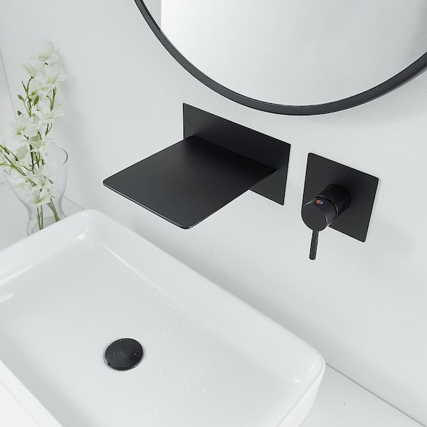 Single Handle Wall Mount Spout Waterfall Bathroom Faucet in Matte Black
