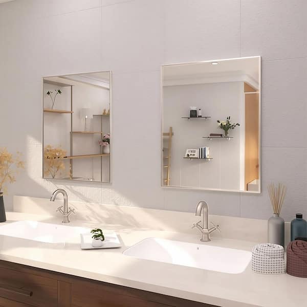 24 in. W. x 30 in. H Rectangular Framed Wall Bathroom Vanity Mirror in Brushed Nickel