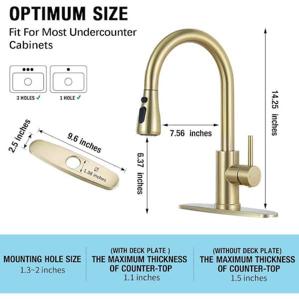 WOWOW Single Handle Pull Down Sprayer Kitchen Faucet In Black And Gold With Deck Plate - View #5