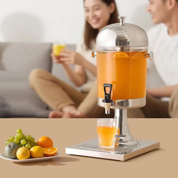 2.1 Gal. Beverage Dispenser, Stainless Steel + Plastic, with Spigot, Ice Chamber, for Restaurants, Hotels 2025 update