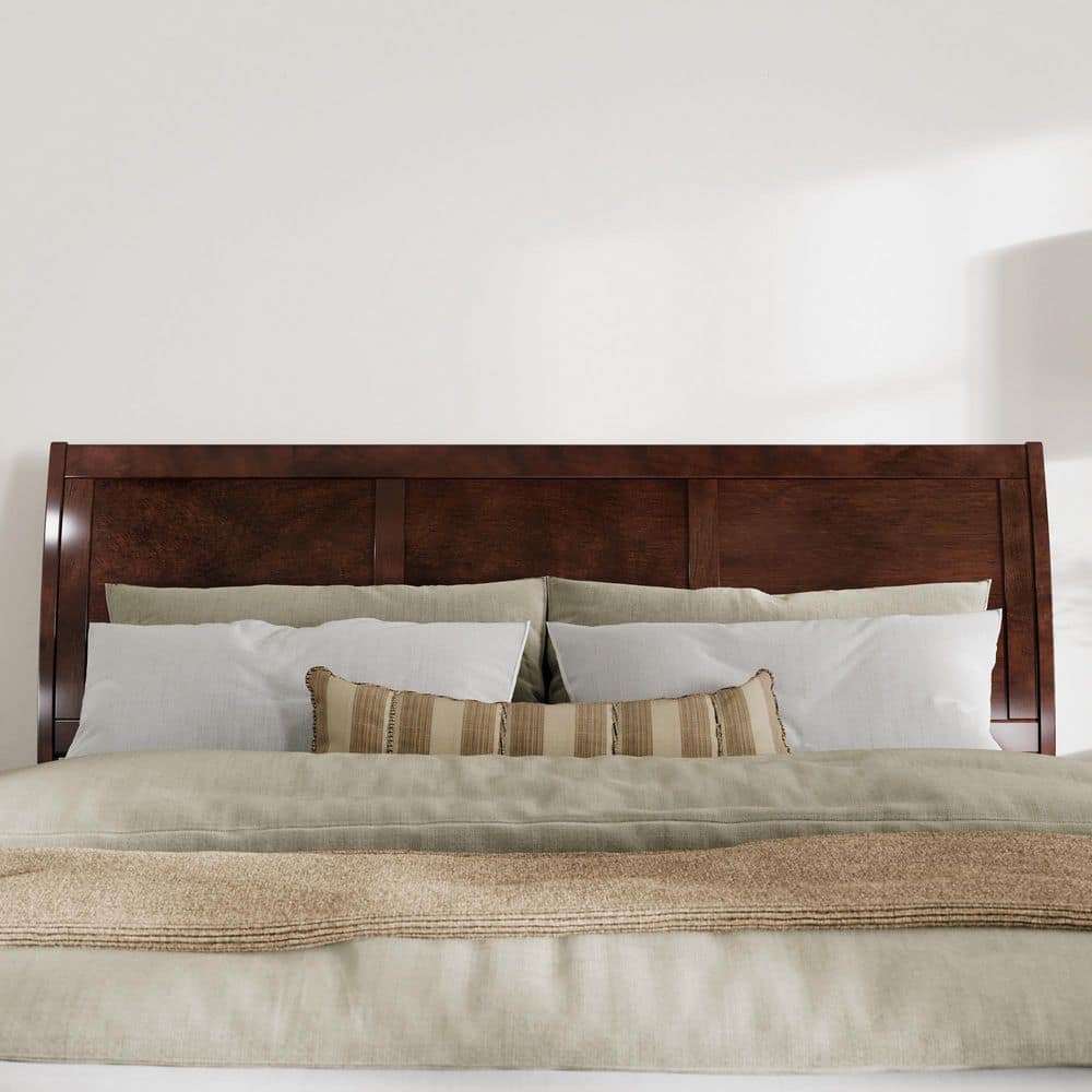 Valencia Walnut King Sleigh Platform Bed with Wood Headboard